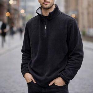 Casual Fleece Black Pullover Jacket US LIFE Logo Mock Neck Quarter Zip Men’s XL